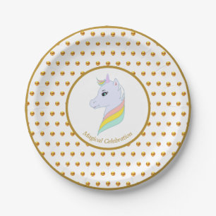 Gold Polka Dots and Unicorn Pappteller