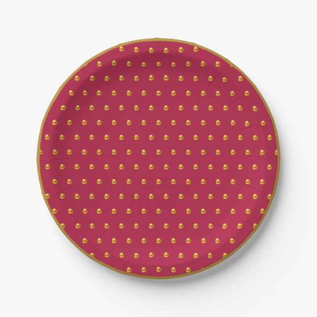 Gold Polka Dots auf Burgund Pappteller (Vorderseite)