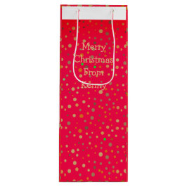 Gold Polka Dots auf Red Modern Text Trendy Geschenktüte Für Weinflaschen
