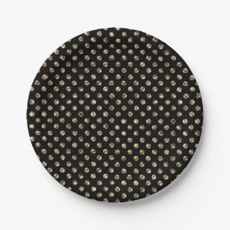 Gold Polka Dots auf schwarzen Papierplatten Pappteller