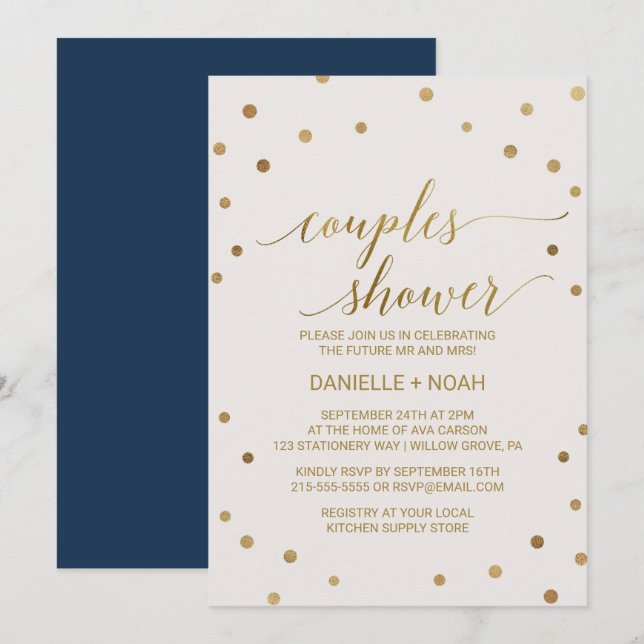 Gold Polka Dots Couples Dusche Einladung (Vorne/Hinten)