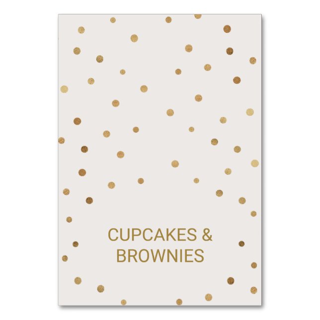 Gold Polka Dots Food Zelt Cards Tischnummer (Vorderseite)