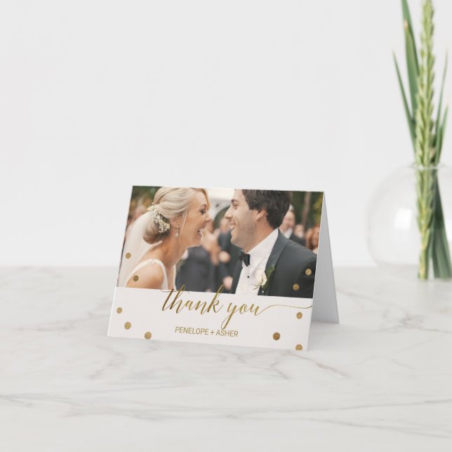 Gold Polka Dots Foto Vielen Dank für Ihre Karte (Vorderseite)