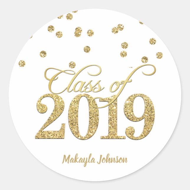 Gold Polka-dots Glitzer Class of 2019 Abschluss Runder Aufkleber (Vorderseite)