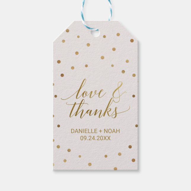 Gold Polka Dots "Liebe & Dank" Liebesmarken Geschenkanhänger (Vorderseite)