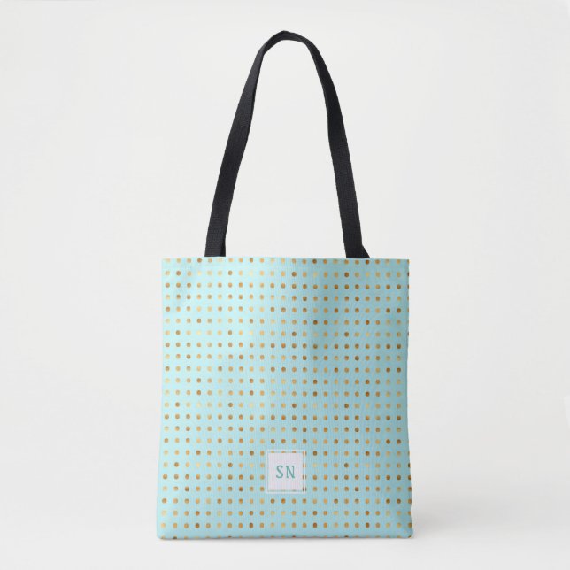 Gold Polka Dots on Mint Green Mit Monogramm (Vorderseite)