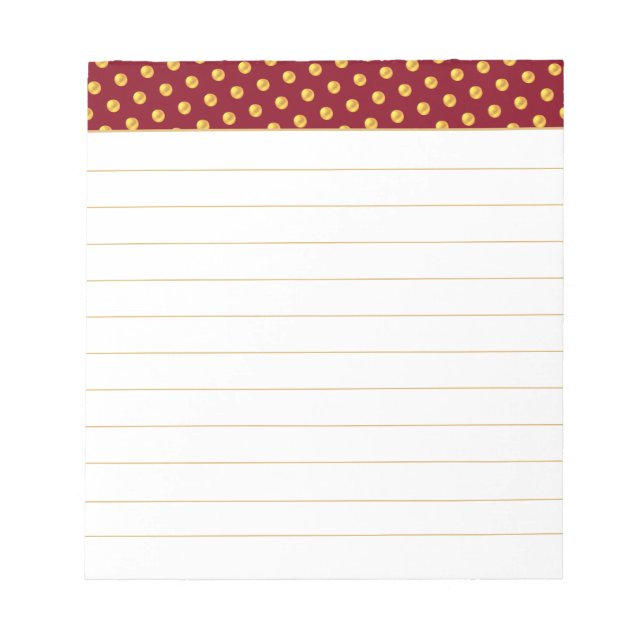 Gold Polka Punkte auf Maroon & White Notepad Notizblock (Vorderseite)