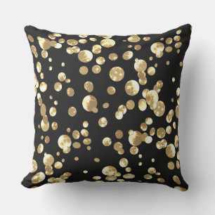 Gold Polka Punkte auf schwarzem Hintergrund . Kissen Für Draußen