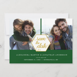 Gold Polygon 2 Fotos Smaragdgrün Save-the-Date Save The Date