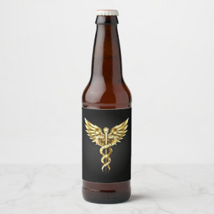 Gold Polygonal Symbol Caduceus Bierflaschenetikett