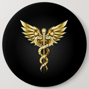 Gold Polygonal Symbol Caduceus Button