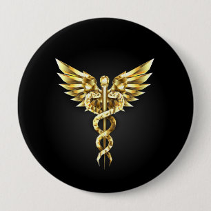 Gold Polygonal Symbol Caduceus Button