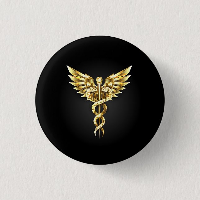 Gold Polygonal Symbol Caduceus Button (Vorderseite)