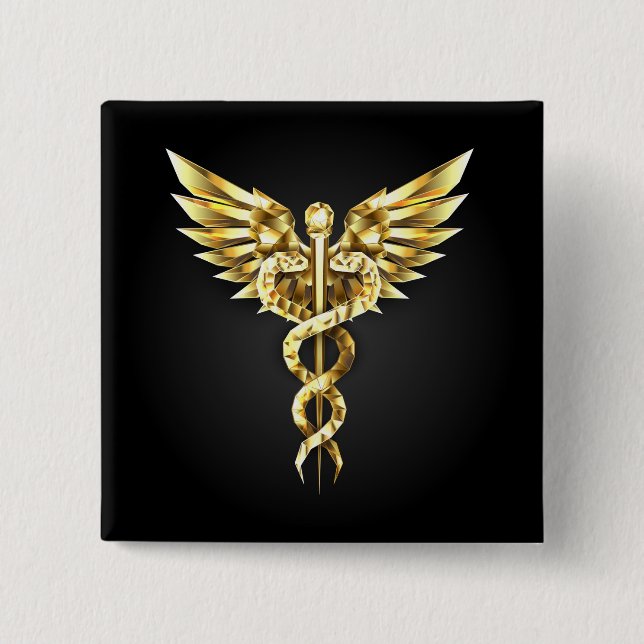Gold Polygonal Symbol Caduceus Button (Vorderseite)