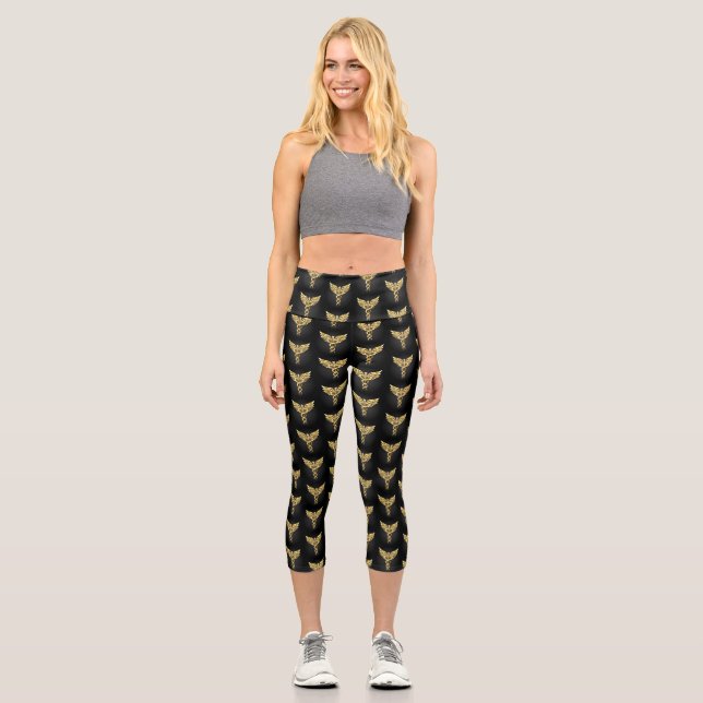 Gold Polygonal Symbol Caduceus Capri Leggings (Vorderseite)