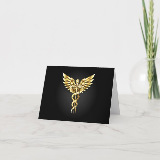 Gold Polygonal Symbol Caduceus Dankeskarte (Vorderseite)