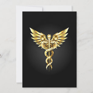 Gold Polygonal Symbol Caduceus Dankeskarte