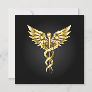 Gold Polygonal Symbol Caduceus Dankeskarte