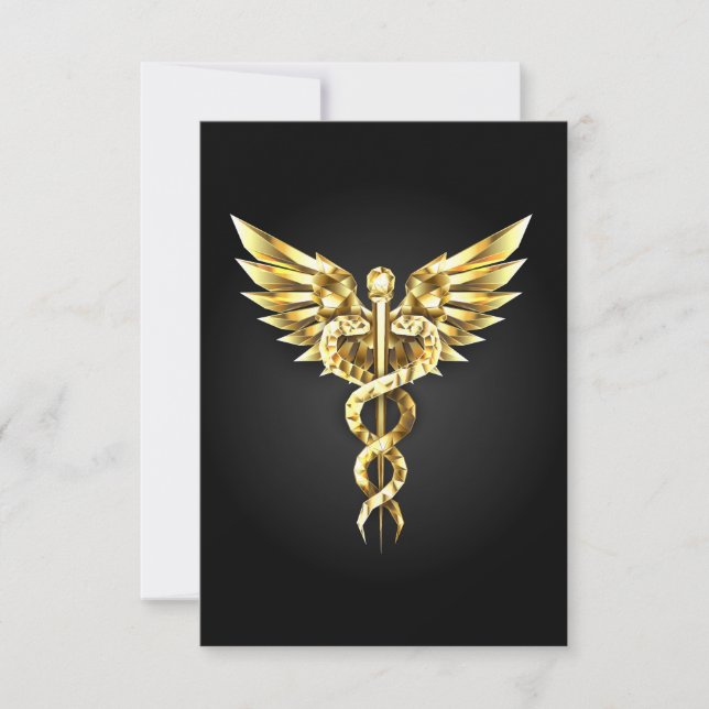 Gold Polygonal Symbol Caduceus Dankeskarte (Vorderseite)