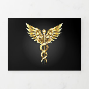 Gold Polygonal Symbol Caduceus Dreifach Gefaltete Karte