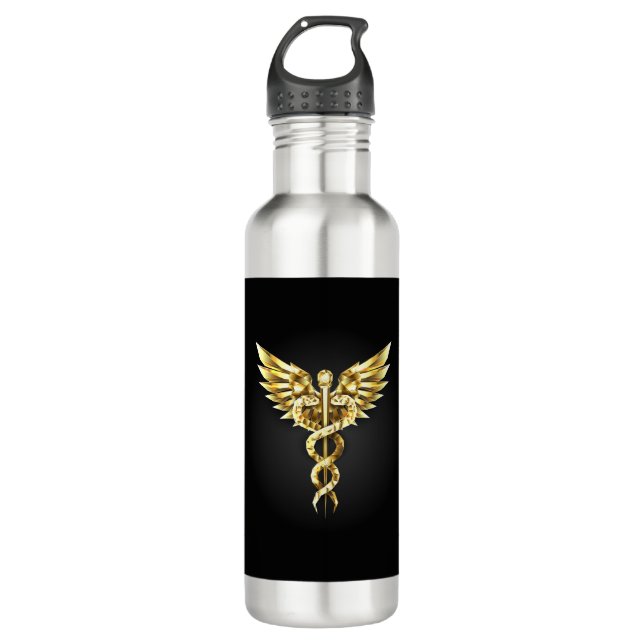 Gold Polygonal Symbol Caduceus Edelstahlflasche (Vorderseite)