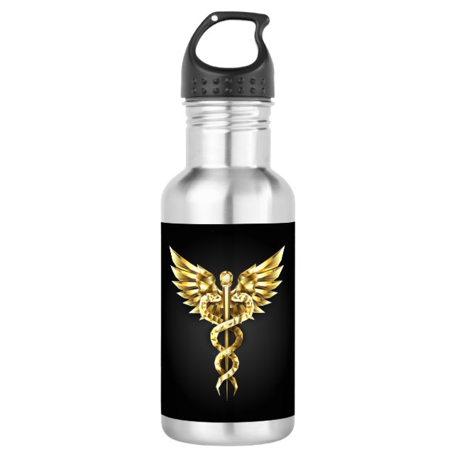 Gold Polygonal Symbol Caduceus Edelstahlflasche (Vorderseite)