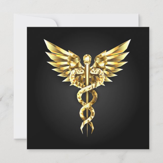 Gold Polygonal Symbol Caduceus Einladung (Vorderseite)