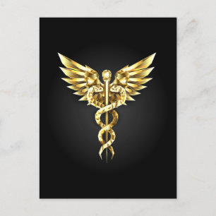 Gold Polygonal Symbol Caduceus Einladungspostkarte