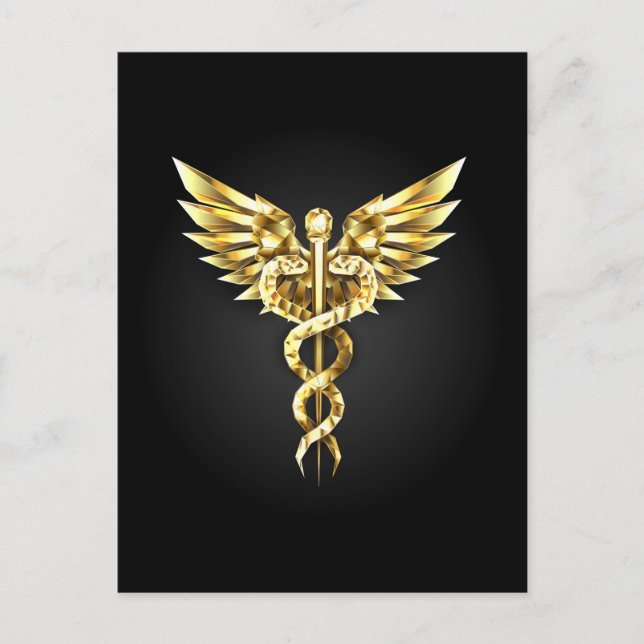 Gold Polygonal Symbol Caduceus Einladungspostkarte (Vorderseite)