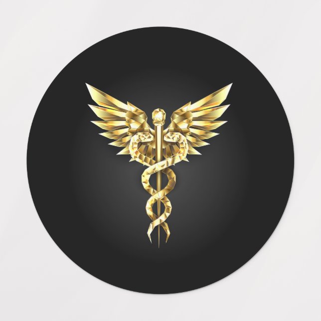Gold Polygonal Symbol Caduceus Etiketten (Design 2)