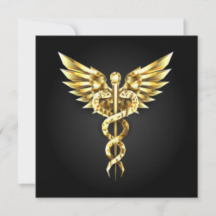 Gold Polygonal Symbol Caduceus Feiertagskarte