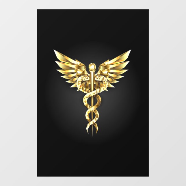 Gold Polygonal Symbol Caduceus Fensteraufkleber (Blatt)