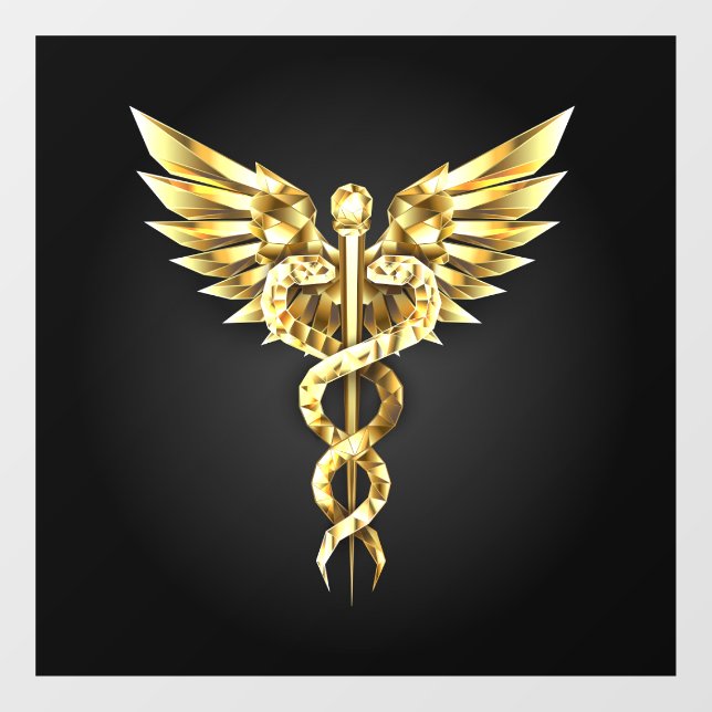 Gold Polygonal Symbol Caduceus Fensteraufkleber (Blatt)