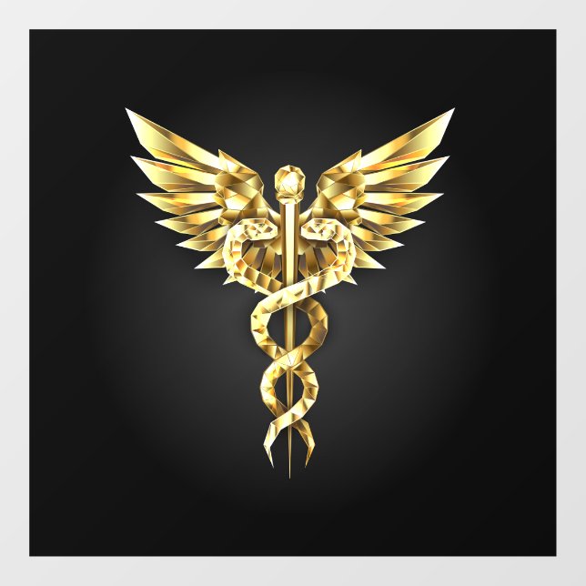 Gold Polygonal Symbol Caduceus Fensteraufkleber (Blatt)