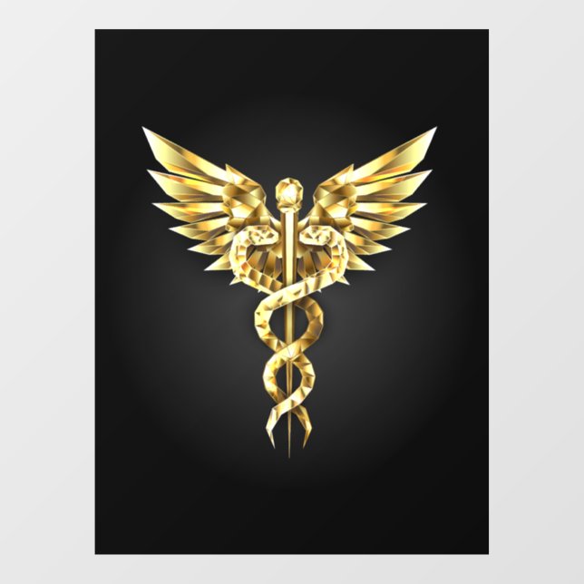 Gold Polygonal Symbol Caduceus Fensteraufkleber (Blatt)