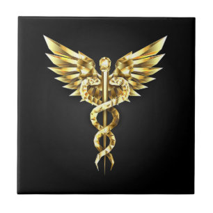 Gold Polygonal Symbol Caduceus Fliese