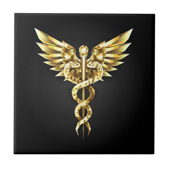 Gold Polygonal Symbol Caduceus Fliese (Vorderseite)