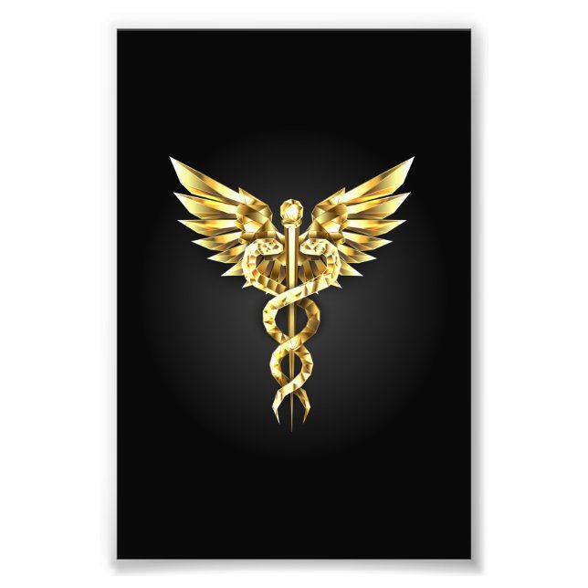 Gold Polygonal Symbol Caduceus Fotodruck (Vorne)