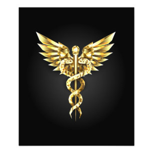 Gold Polygonal Symbol Caduceus Fotodruck