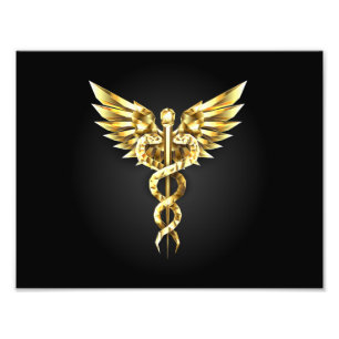 Gold Polygonal Symbol Caduceus Fotodruck