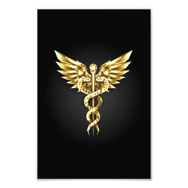Gold Polygonal Symbol Caduceus Fotodruck (Vorne)