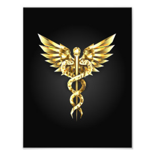 Gold Polygonal Symbol Caduceus Fotodruck