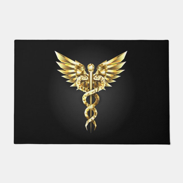 Gold Polygonal Symbol Caduceus Fußmatte (Vorderseite)