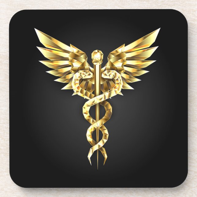 Gold Polygonal Symbol Caduceus Getränkeuntersetzer (Vorderseite)