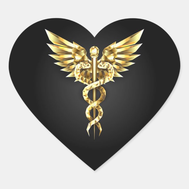 Gold Polygonal Symbol Caduceus Herz-Aufkleber (Vorderseite)