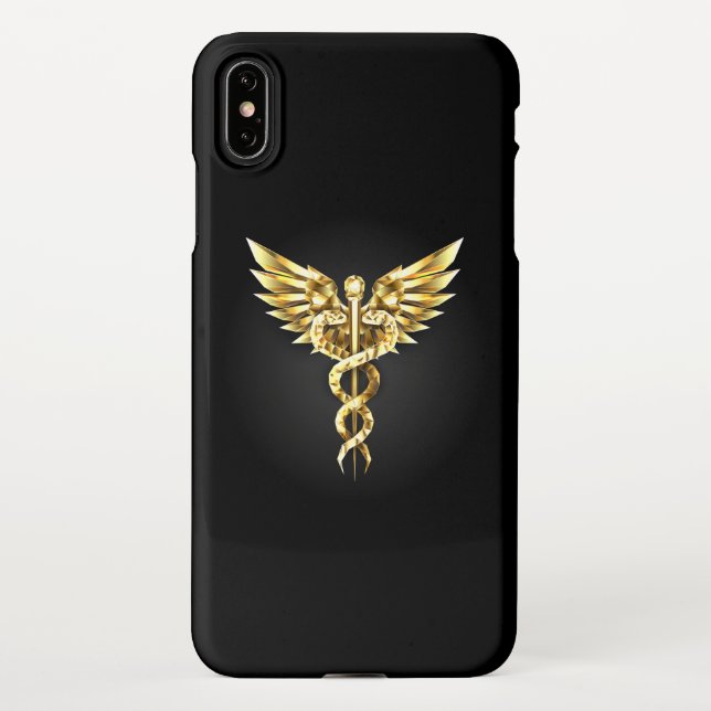 Gold Polygonal Symbol Caduceus iPhone Hülle (Rückseite)