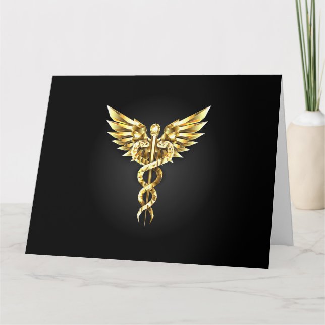 Gold Polygonal Symbol Caduceus Karte (Vorderseite)