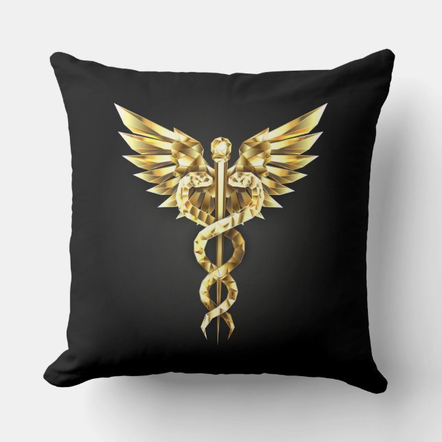 Gold Polygonal Symbol Caduceus Kissen (Vorderseite)