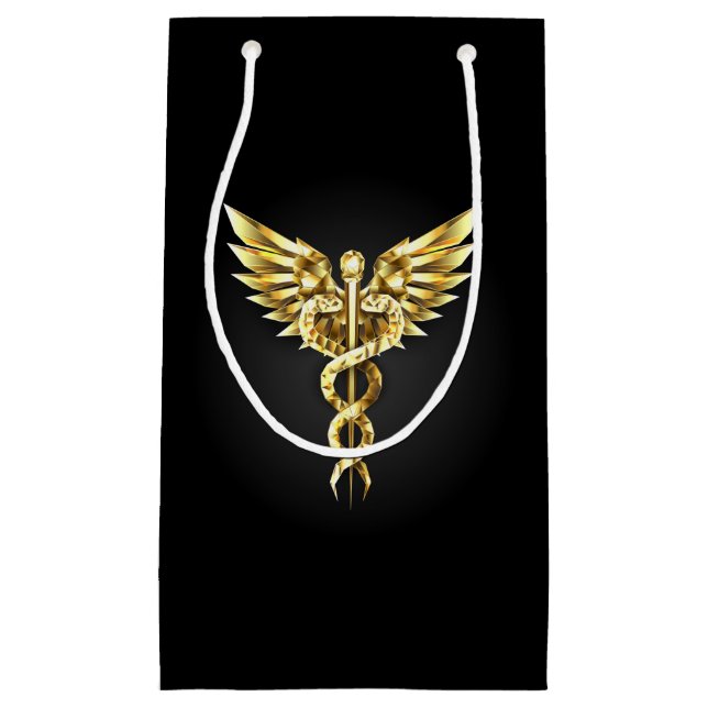 Gold Polygonal Symbol Caduceus Kleine Geschenktüte (Vorderseite)