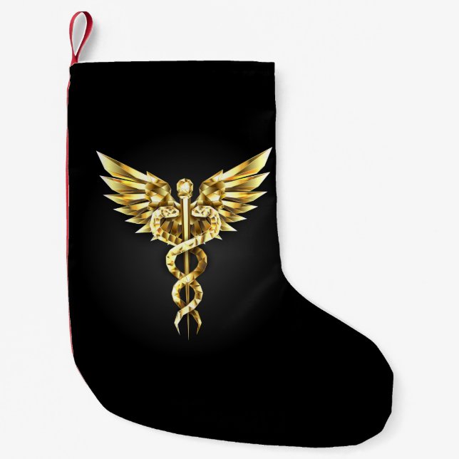Gold Polygonal Symbol Caduceus Kleiner Weihnachtsstrumpf (Vorderseite)